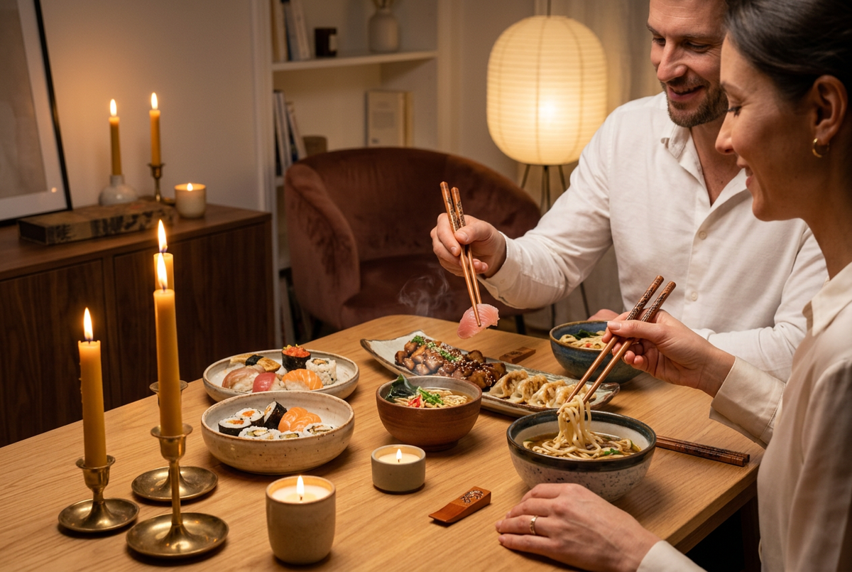 Couple utilisant des baguettes artisanales